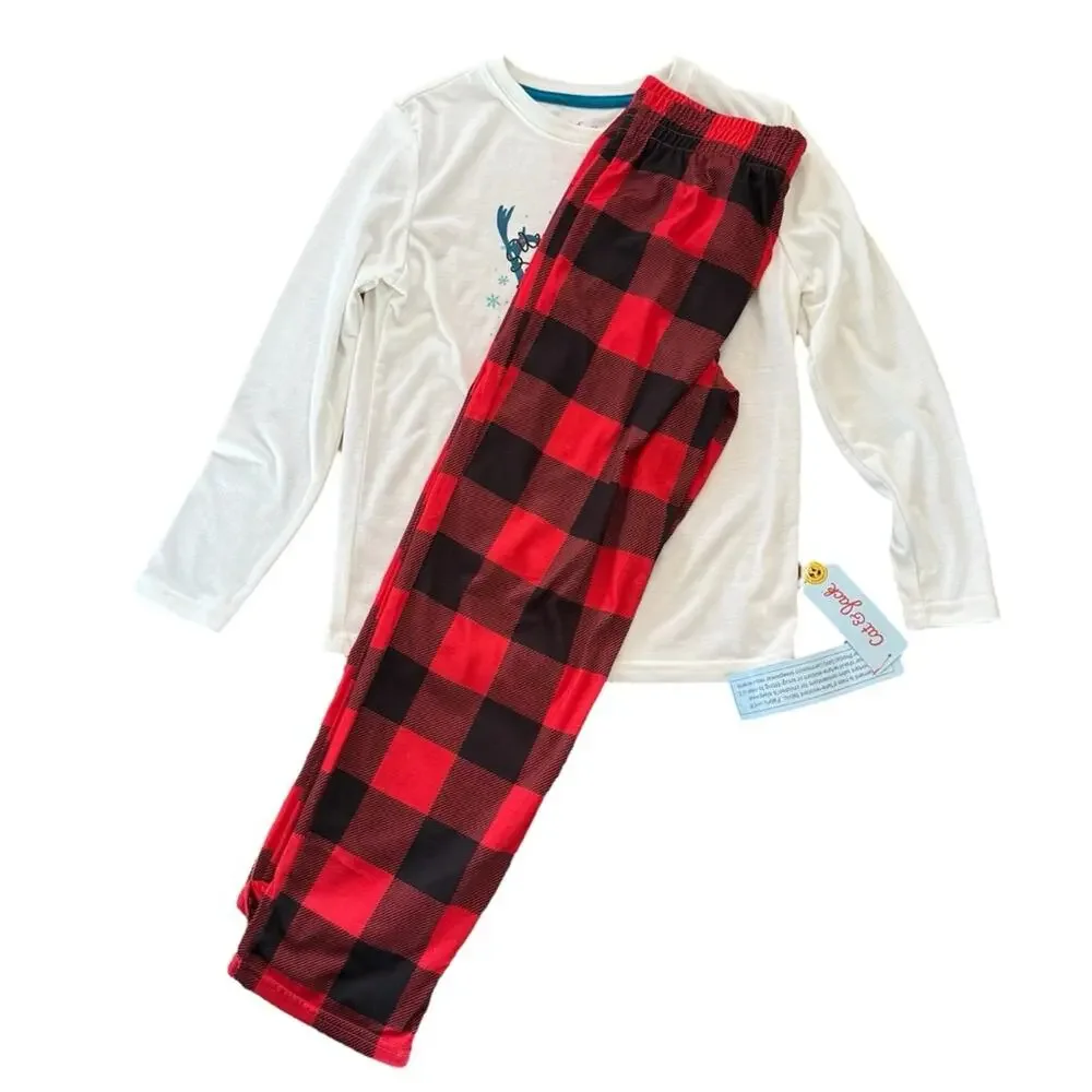 Cat & Jack Boys’ 2 Piece Christmas Pajamas Reindeer Christmas Lights Size 8